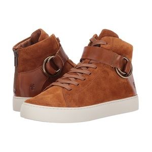 Frye Brown Hightop Sneakers Lena Harness Nutmeg Soft Oiled Suede Leather Shoes
